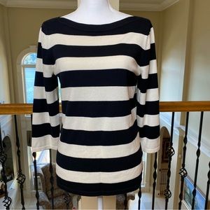 Lauren, Ralph Lauren- Black & White Striped Sweater, 3/4 sleeve